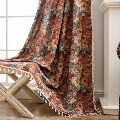 Ditsy Floral Tassel Curtain Panel for Bedroom or Living Room