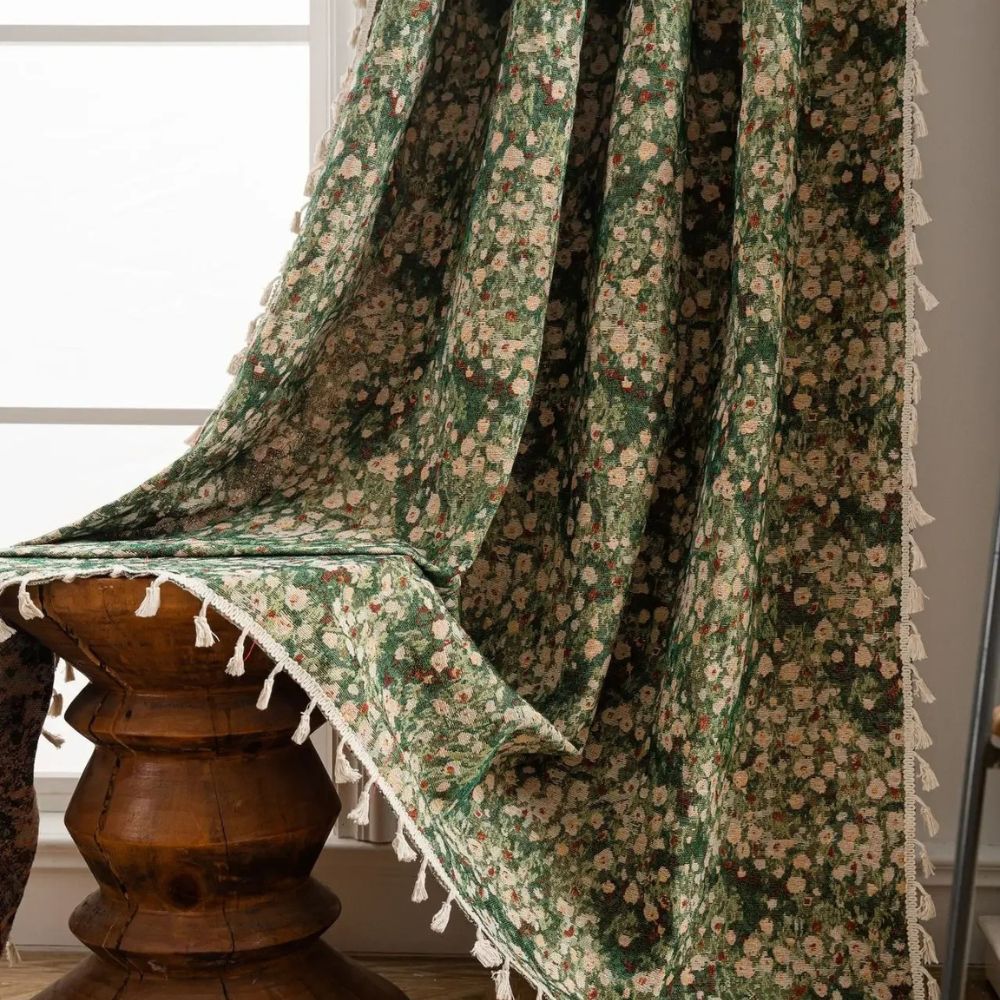 Ditsy Floral Tassel Curtain Panel for Bedroom or Living Room