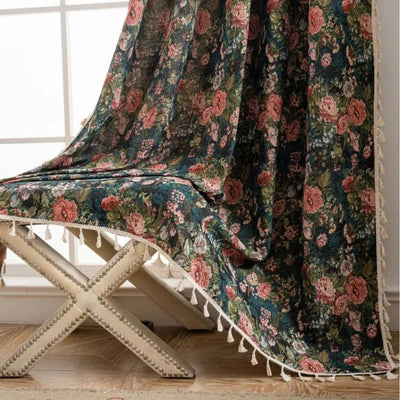 Ditsy Floral Tassel Curtain Panel for Bedroom or Living Room