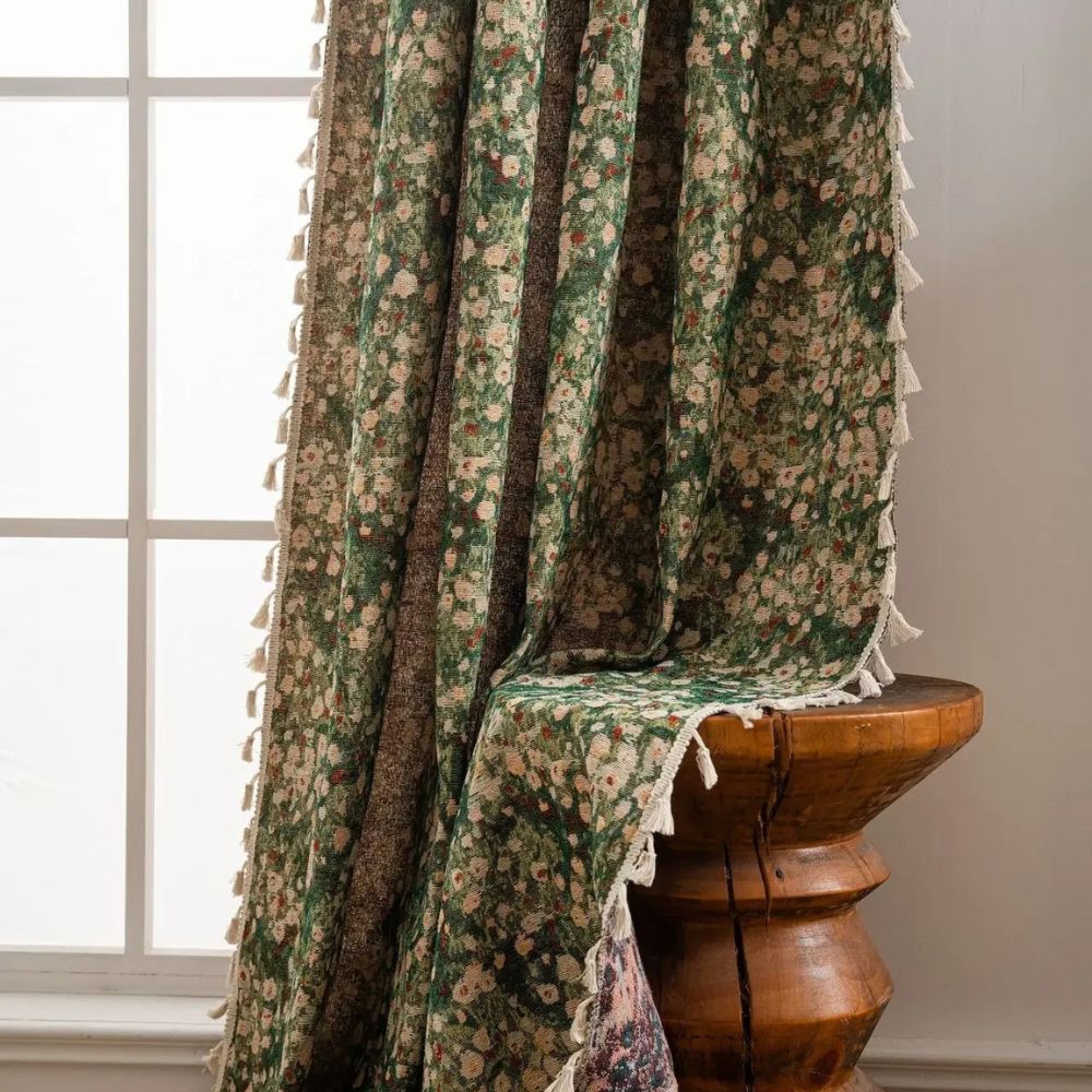 Ditsy Floral Tassel Curtain Panel for Bedroom or Living Room