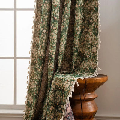 Ditsy Floral Tassel Curtain Panel for Bedroom or Living Room