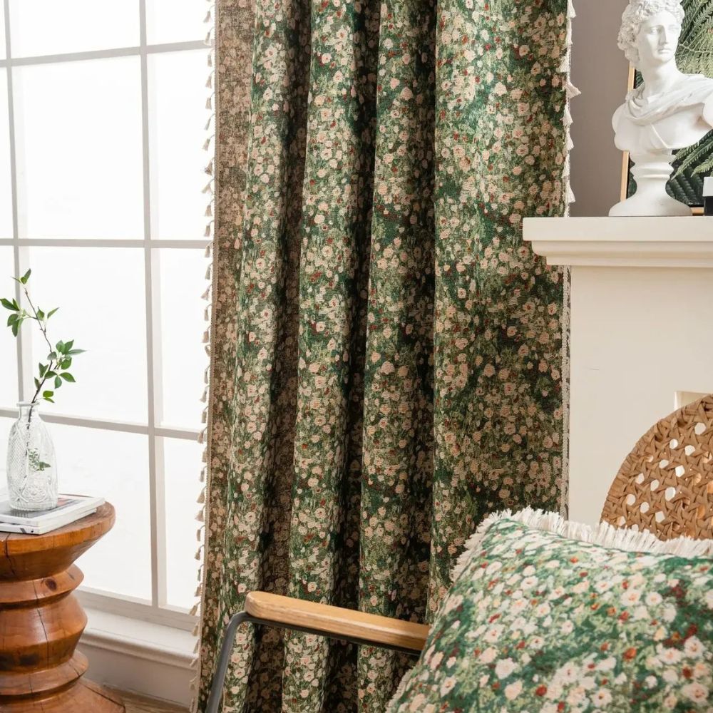 Ditsy Floral Tassel Curtain Panel for Bedroom or Living Room