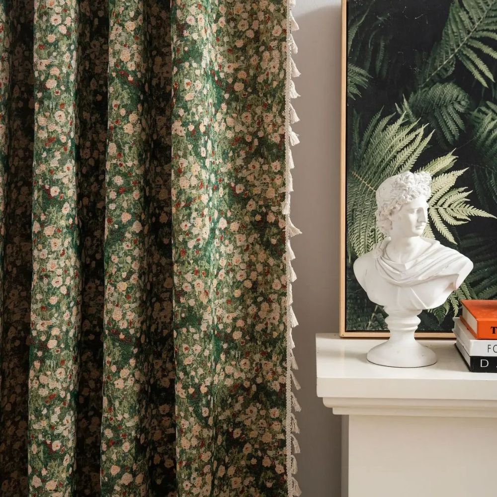 Ditsy Floral Tassel Curtain Panel for Bedroom or Living Room