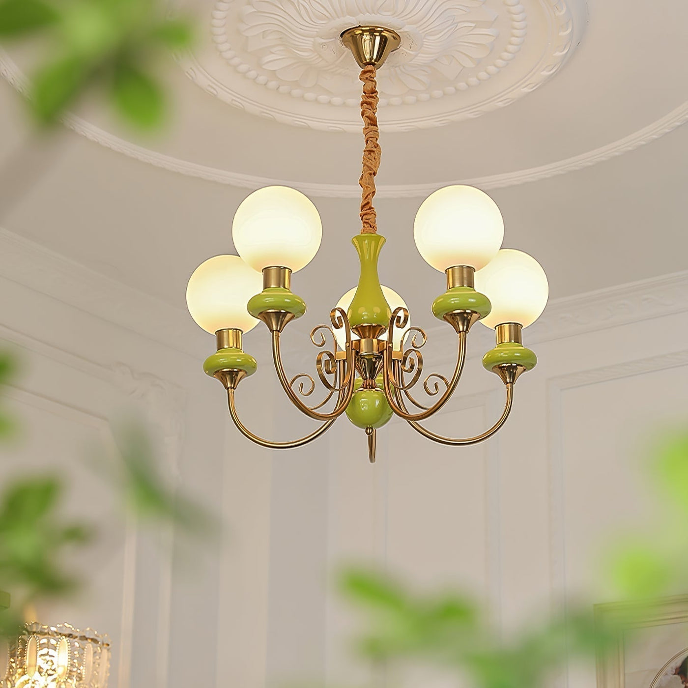 Green Glass Onyx Chandelier Light – 3/5 Heads
