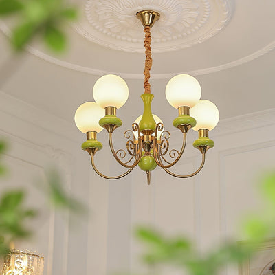 Green Glass Onyx Chandelier Light – 3/5 Heads