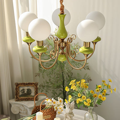 Green Glass Onyx Chandelier Light – 3/5 Heads