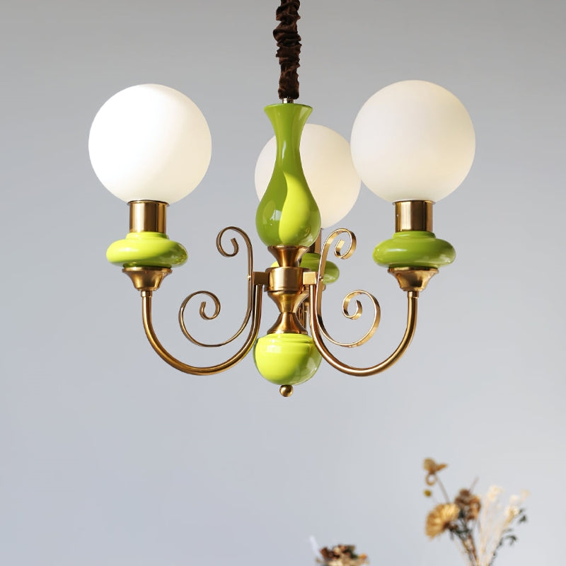 Green Glass Onyx Chandelier Light – 3/5 Heads