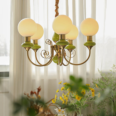 Green Glass Onyx Chandelier Light – 3/5 Heads