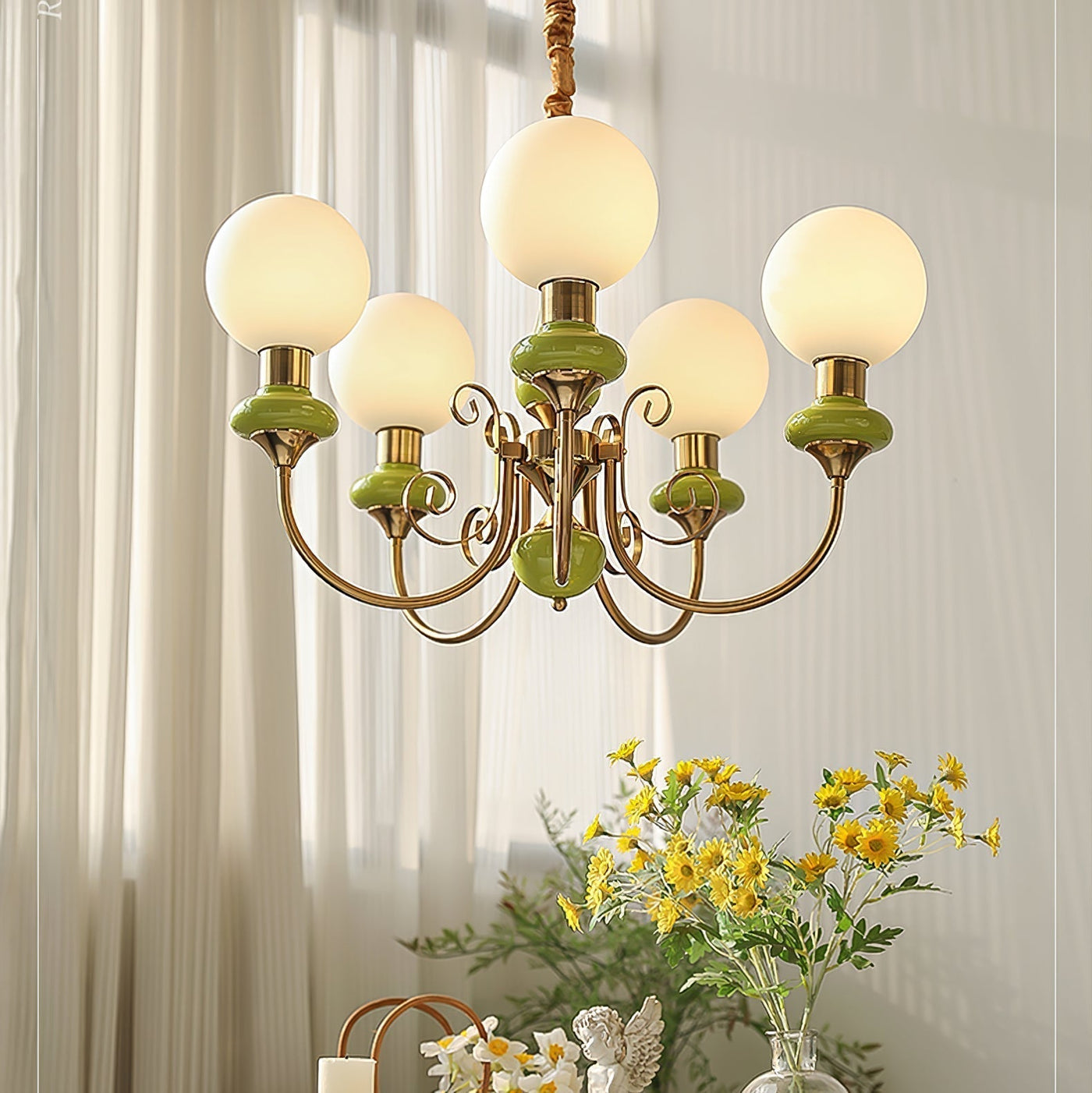 Green Glass Onyx Chandelier Light – 3/5 Heads