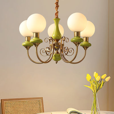 Green Glass Onyx Chandelier Light – 3/5 Heads
