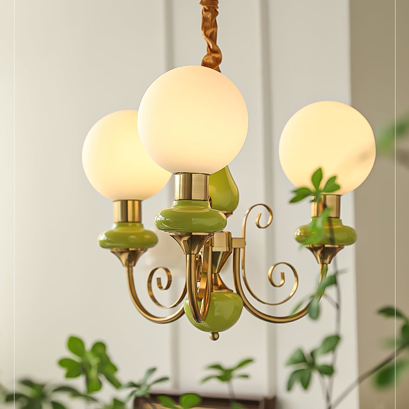 Green Glass Onyx Chandelier Light – 3/5 Heads