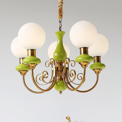 Green Glass Onyx Chandelier Light – 3/5 Heads