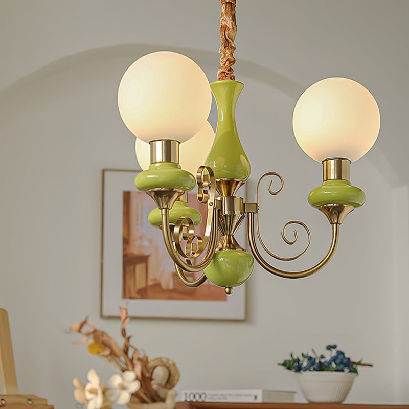 Green Glass Onyx Chandelier Light – 3/5 Heads