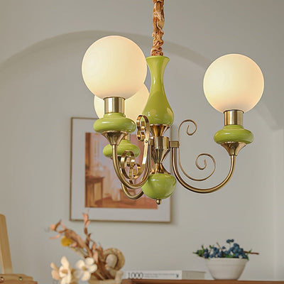 Green Glass Onyx Chandelier Light – 3/5 Heads