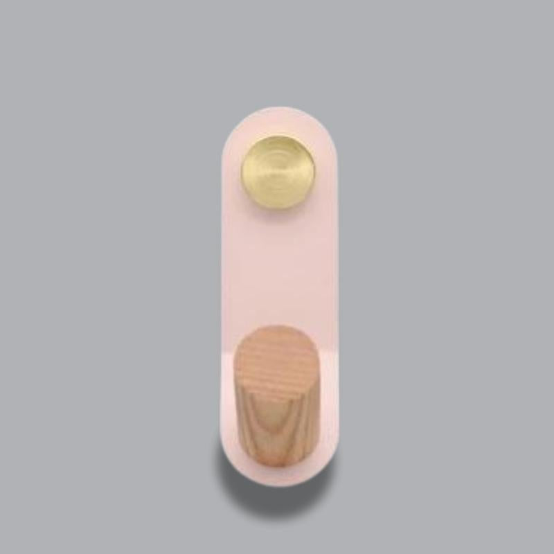 Scandinavian Pastel Wall Hook with Oak & Brass
