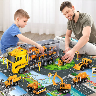 Kids Construction Vehicle Toy Set with Mini Trucks & Storage Case