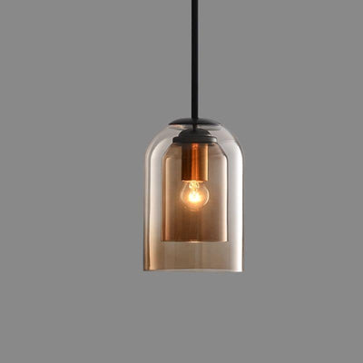Mica Mid-Century Pendant Lamp – Double Glass Shade with Iron Fittings