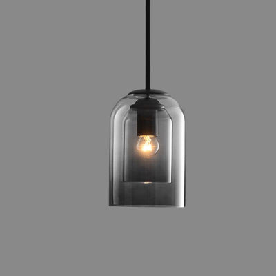 Mica Mid-Century Pendant Lamp – Double Glass Shade with Iron Fittings