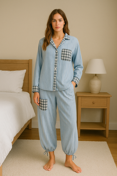 Women’s Two-Piece Pajama Set with Drawstring Trousers