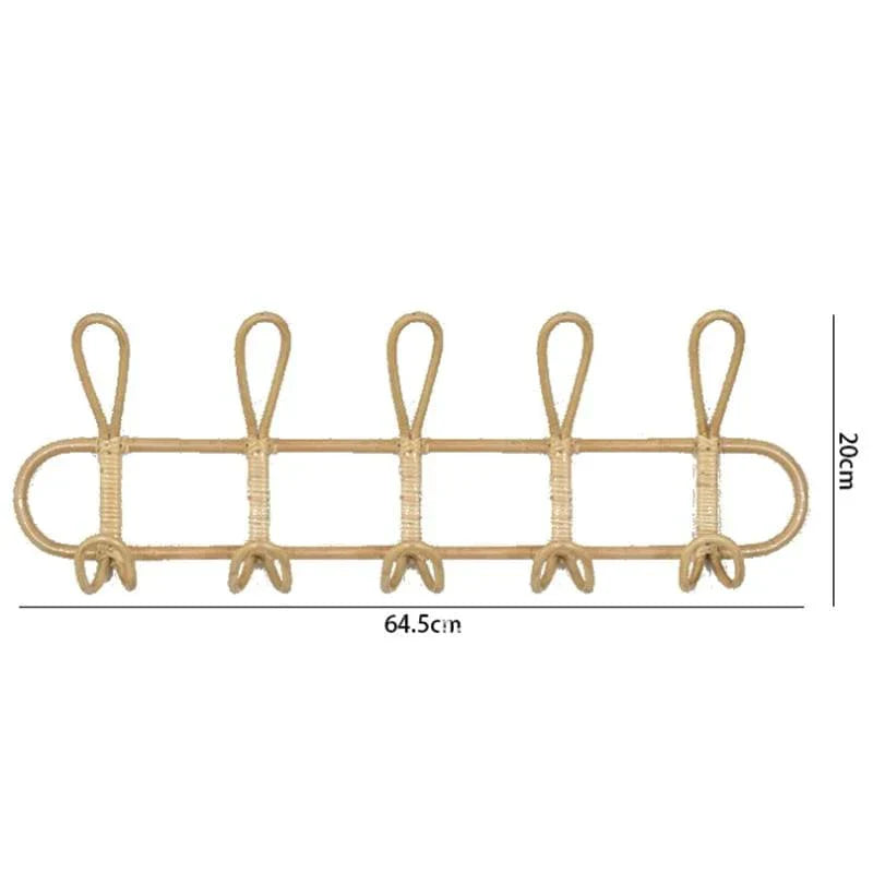 Retro Rattan Wall Hook with 5 Hangers