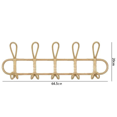 Retro Rattan Wall Hook with 5 Hangers