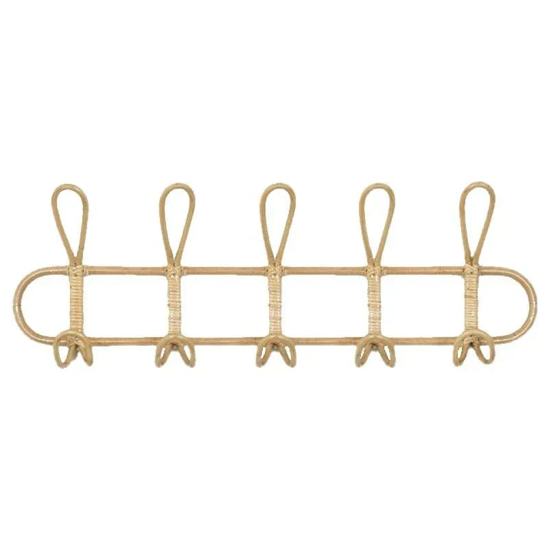 Retro Rattan Wall Hook with 5 Hangers