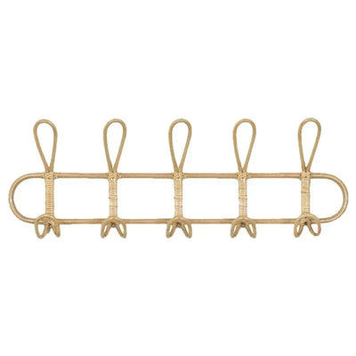 Retro Rattan Wall Hook with 5 Hangers