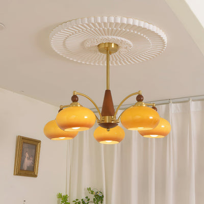 Retro Melodica Victorian Wood Brass Chandelier