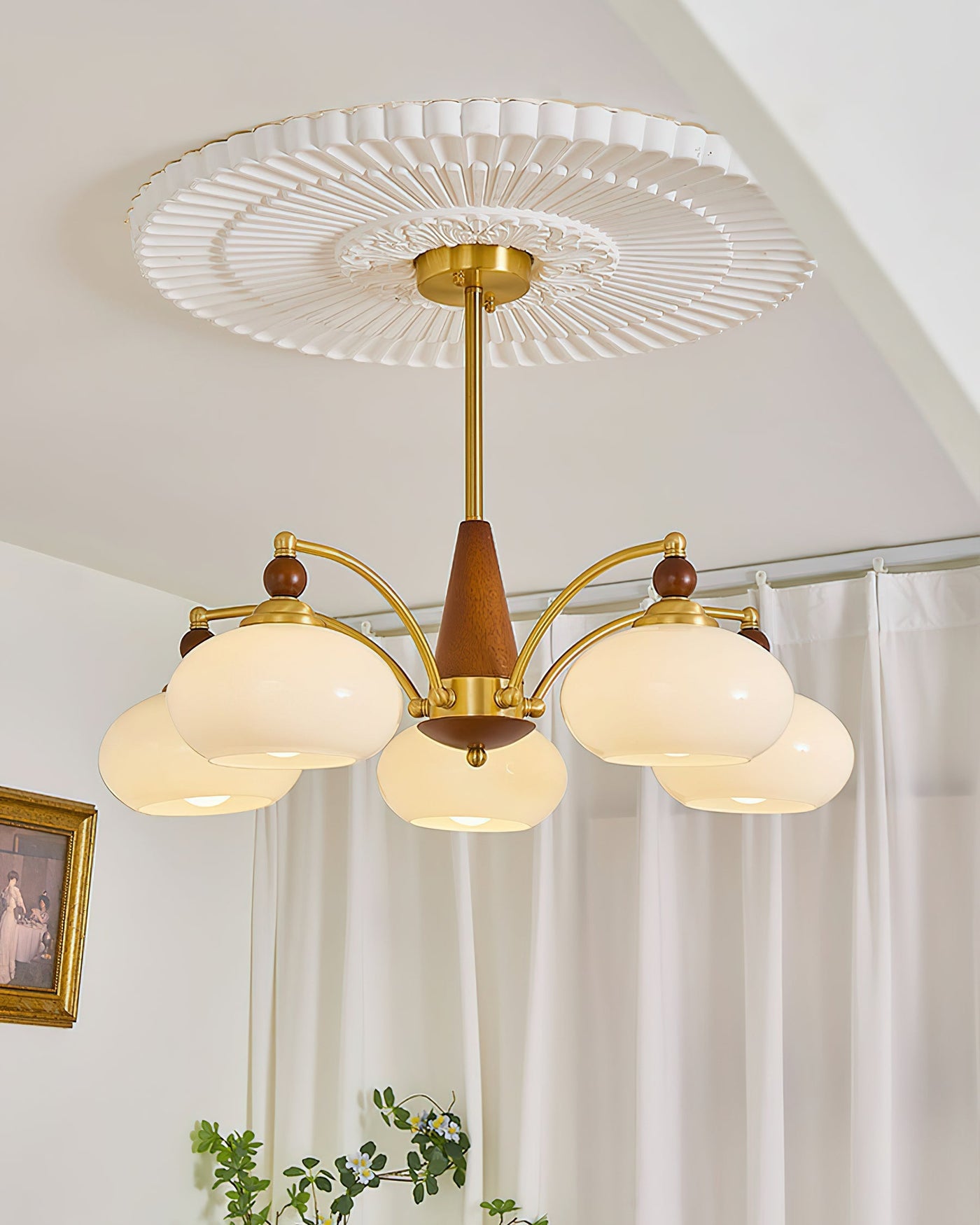 Retro Melodica Victorian Wood Brass Chandelier