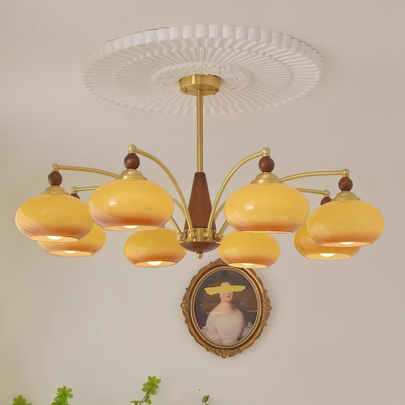 Retro Melodica Victorian Wood Brass Chandelier