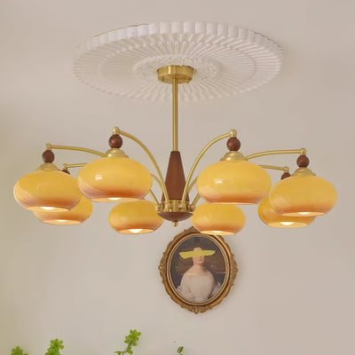 Retro Melodica Victorian Wood Brass Chandelier