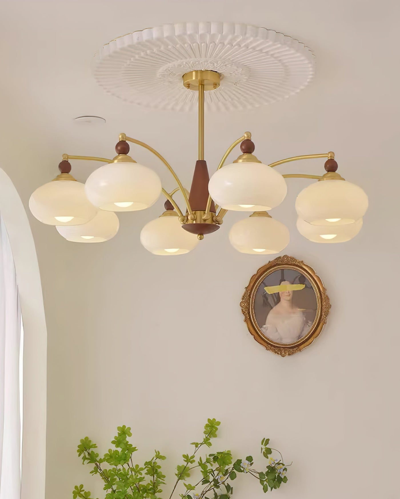 Retro Melodica Victorian Wood Brass Chandelier