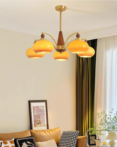 Retro Melodica Victorian Wood Brass Chandelier