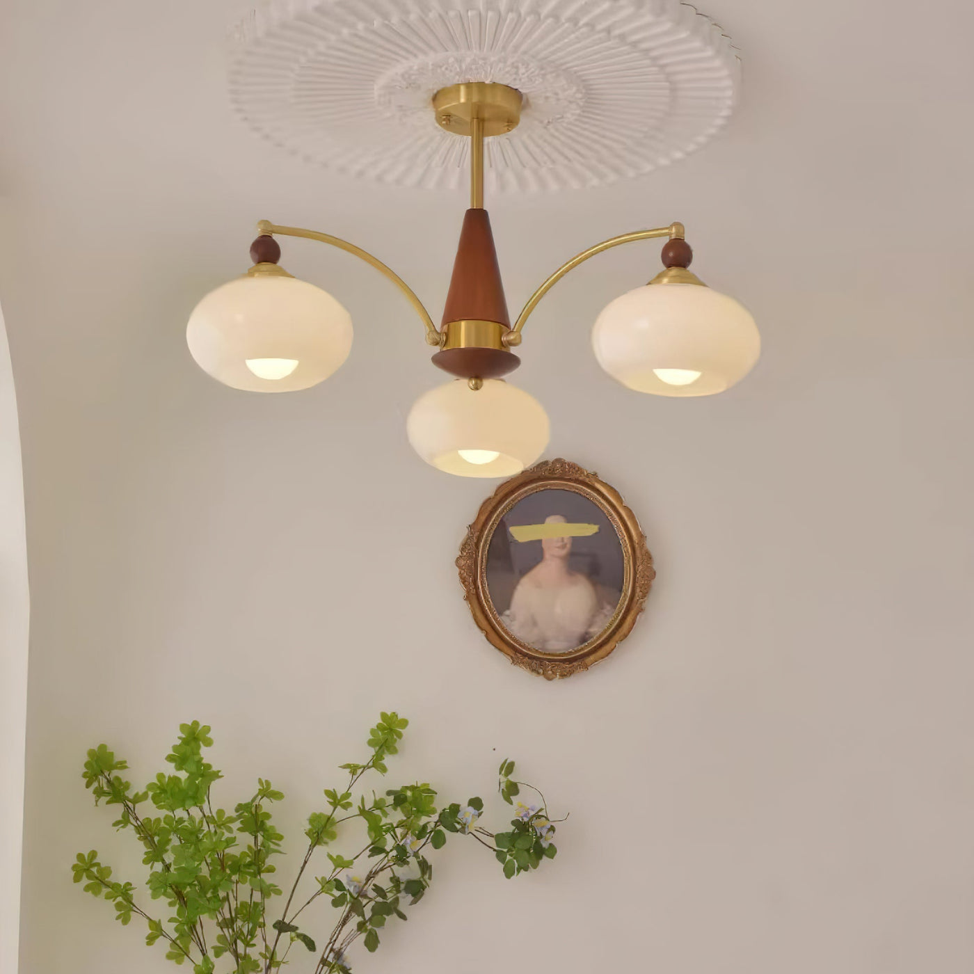 Retro Melodica Victorian Wood Brass Chandelier