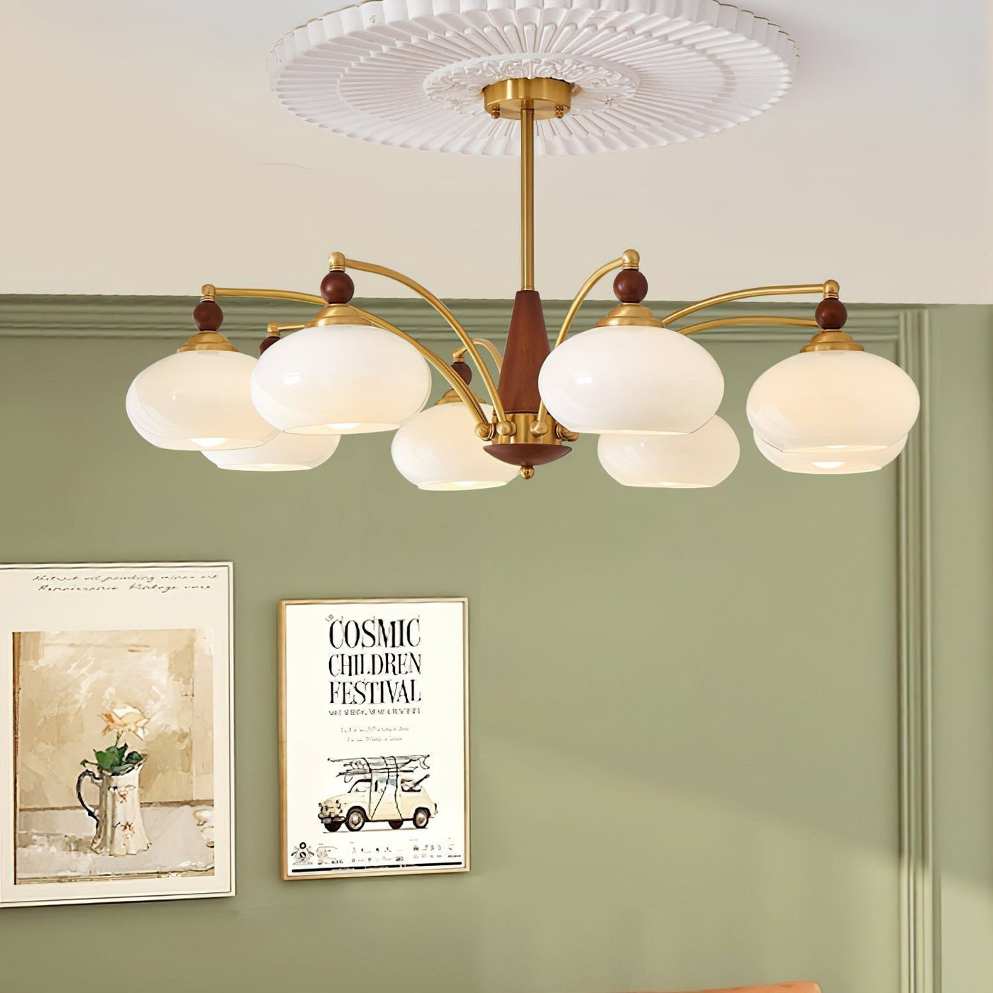 Retro Melodica Victorian Wood Brass Chandelier