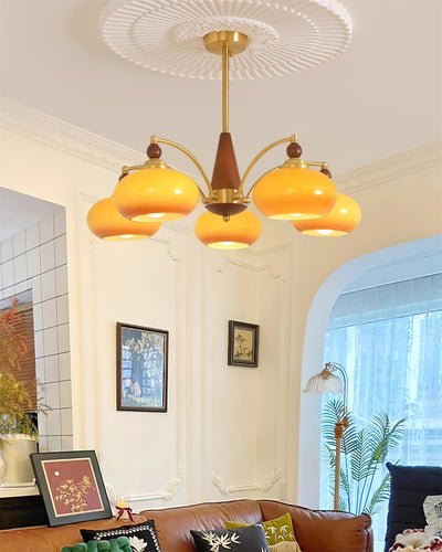 Retro Melodica Victorian Wood Brass Chandelier