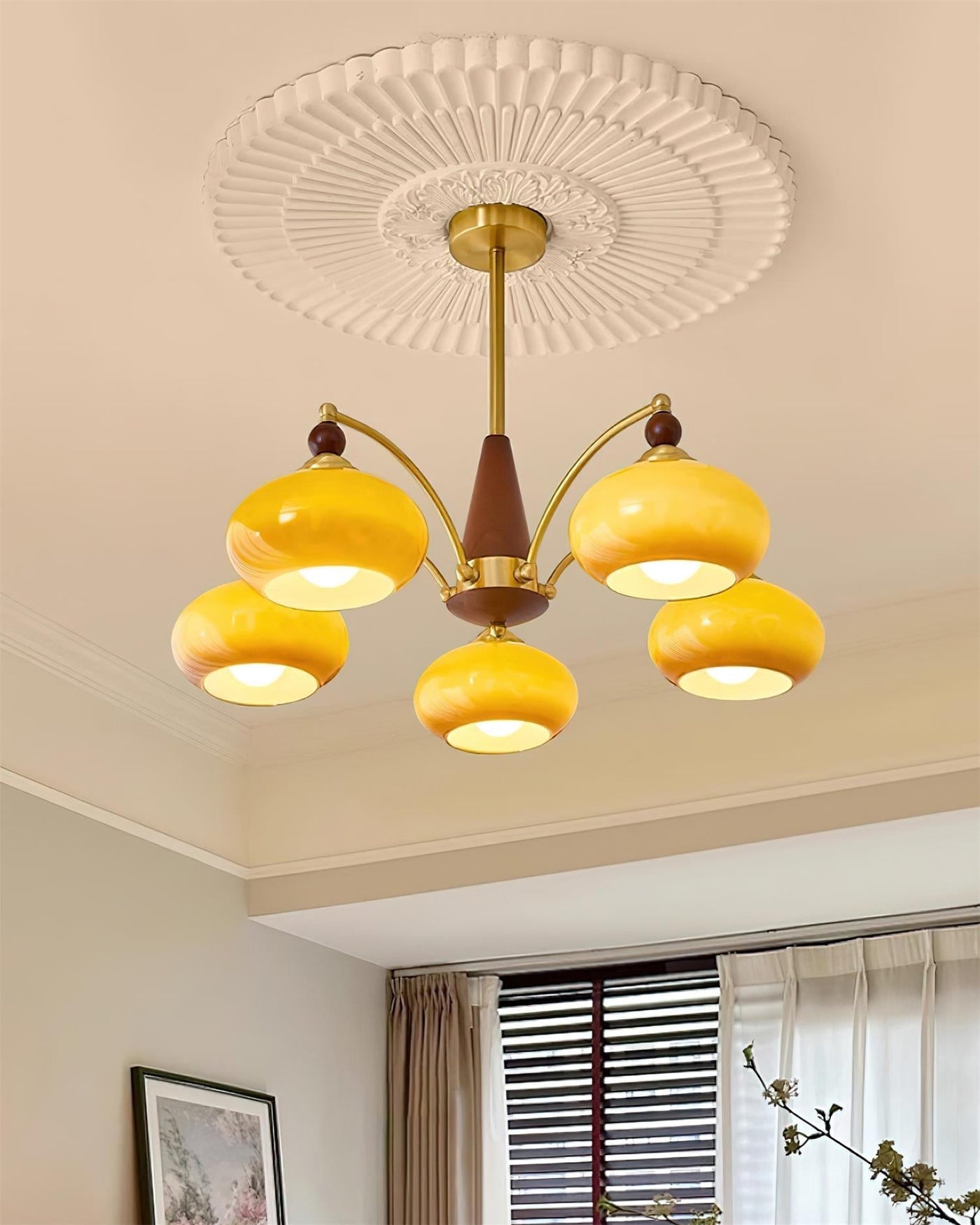 Retro Melodica Victorian Wood Brass Chandelier