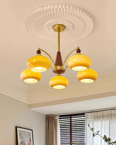 Retro Melodica Victorian Wood Brass Chandelier