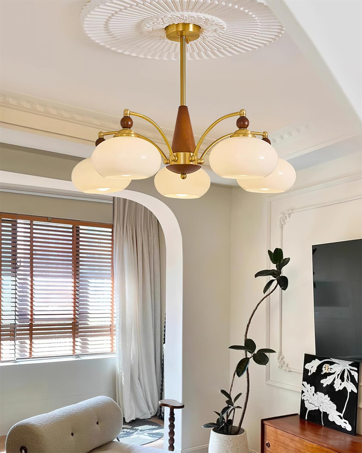 Retro Melodica Victorian Wood Brass Chandelier