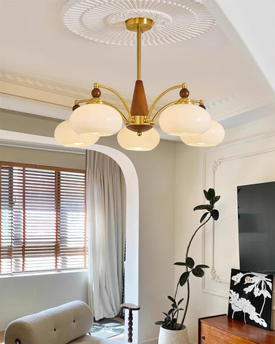 Retro Melodica Victorian Wood Brass Chandelier