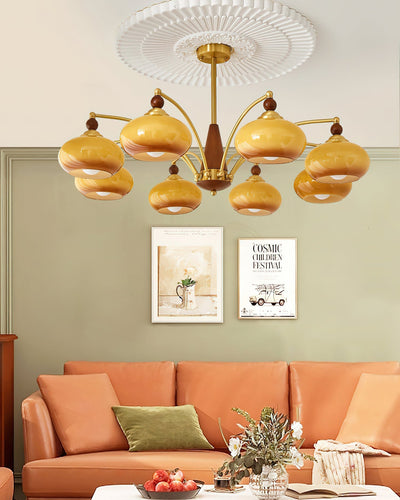 Retro Melodica Victorian Wood Brass Chandelier
