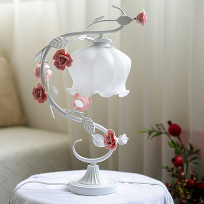 Glass Rose Dome Lamp – Shabby Chic Table Light