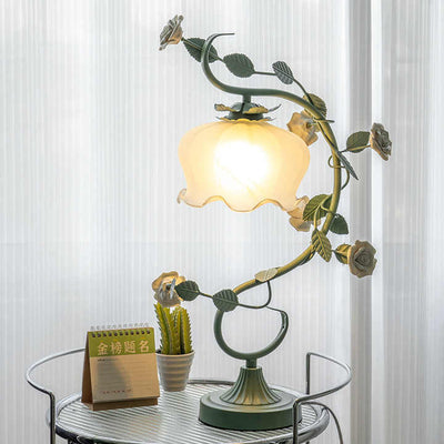 Glass Rose Dome Lamp – Shabby Chic Table Light