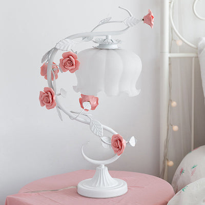 Glass Rose Dome Lamp – Shabby Chic Table Light