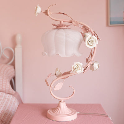 Glass Rose Dome Lamp – Shabby Chic Table Light