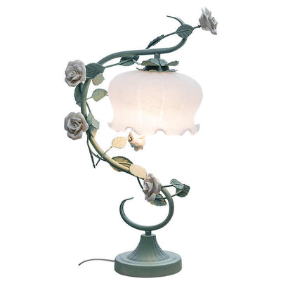 Glass Rose Dome Lamp – Shabby Chic Table Light