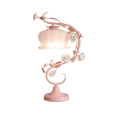 Glass Rose Dome Lamp – Shabby Chic Table Light