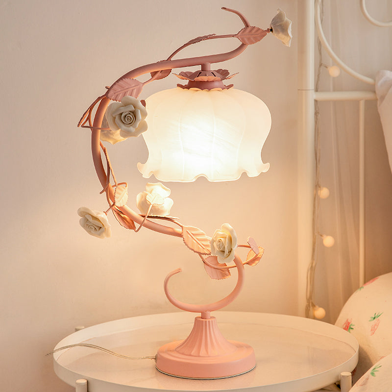 Glass Rose Dome Lamp – Shabby Chic Table Light