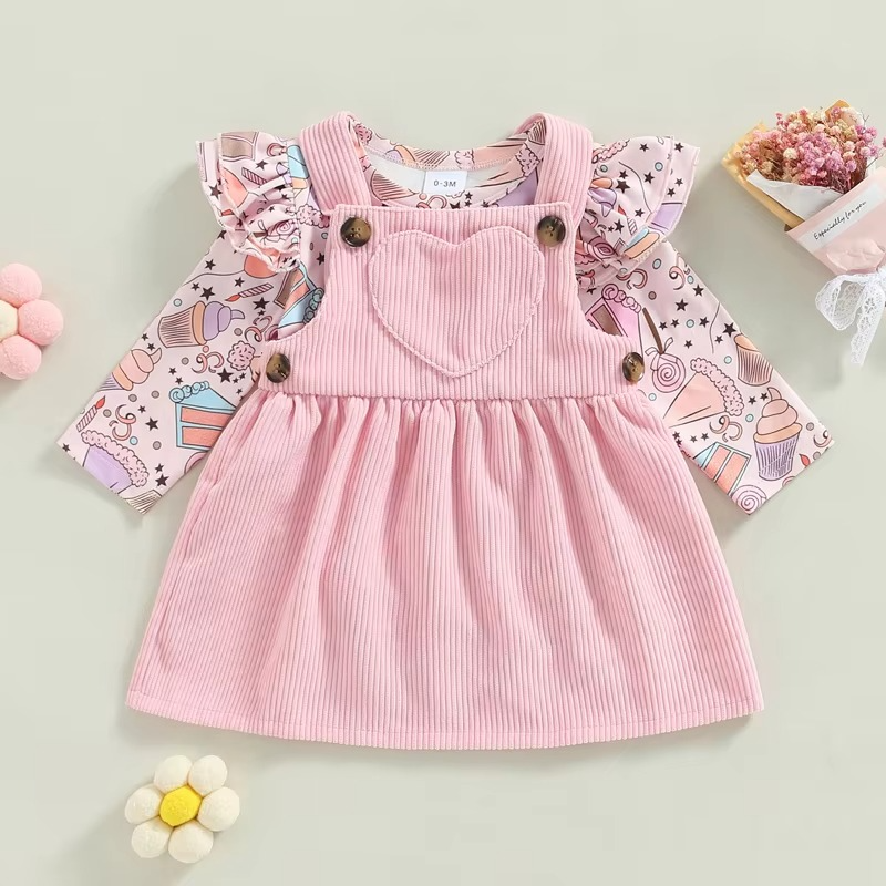 Baby Girl Ice Cream Romper and Corduroy Dress Set
