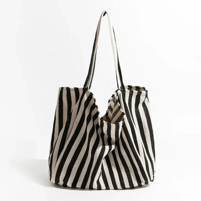 Striped Canvas Tote Bag with Long Handles